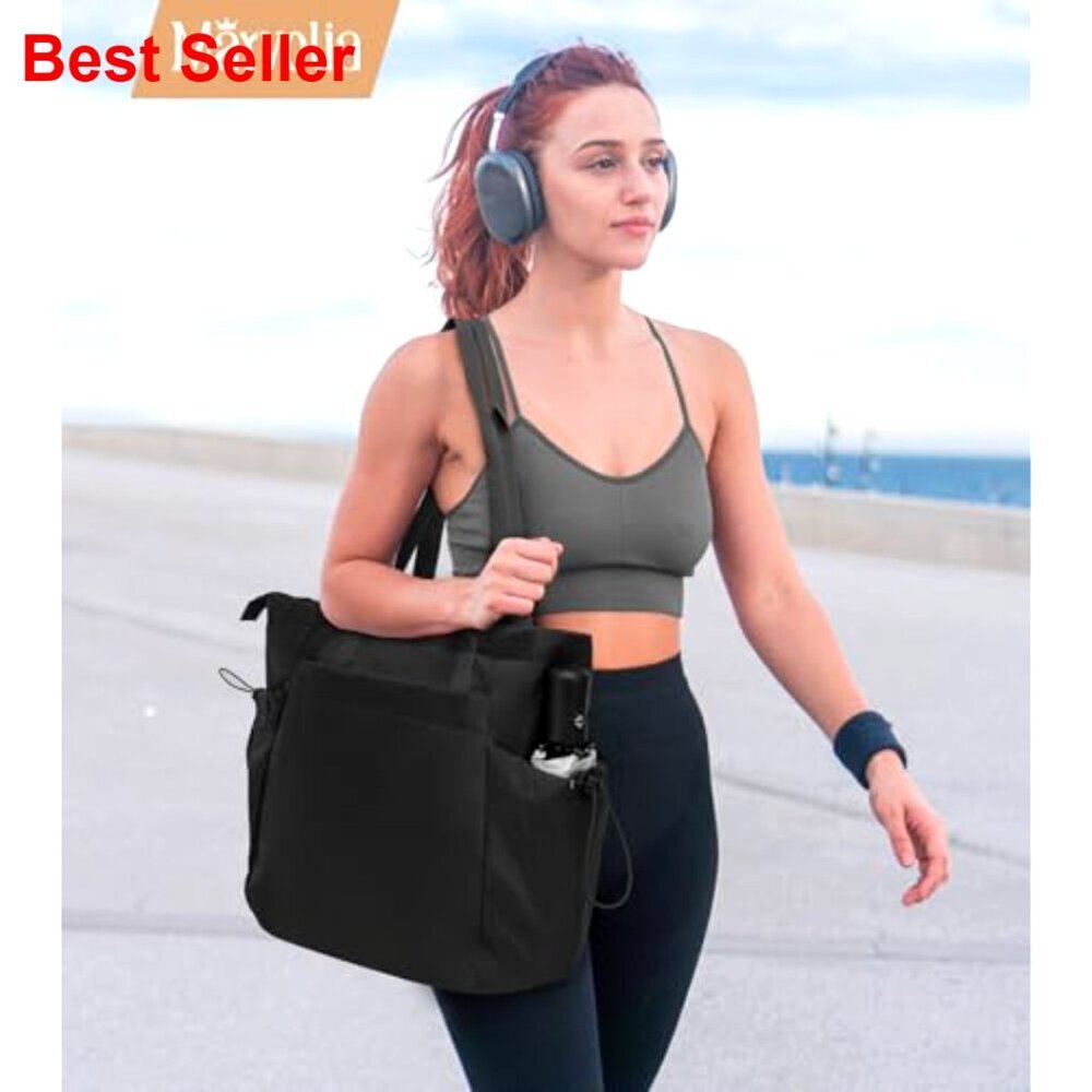 Large Lightweight Tote Bag with Zipper Compartments for Work Travel Gym - Picture 2 of 7